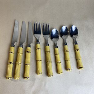 Vintage‎ Faux Bamboo Stainless Flatware - 8 Pieces